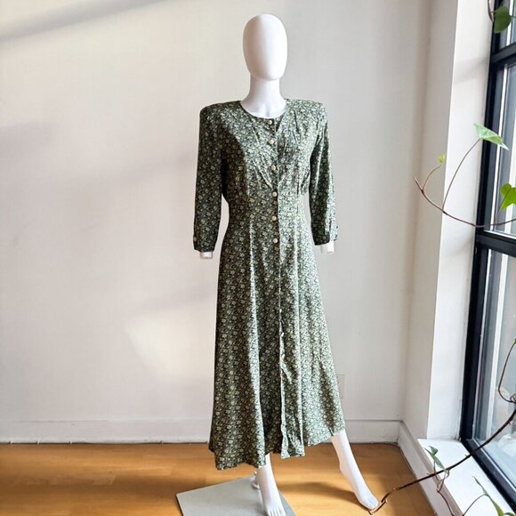 Vintage Algo 90s Microfloral 3/4 Sleeve Midi Dress S/M - Picture 7 of 11